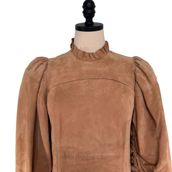 Ulla Johnson Runway Suede Midi Dress Tan Prairie Western Boho Size 0 - Picture 3 of 16